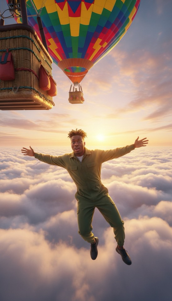 Ballon-Sprung über den Wolken